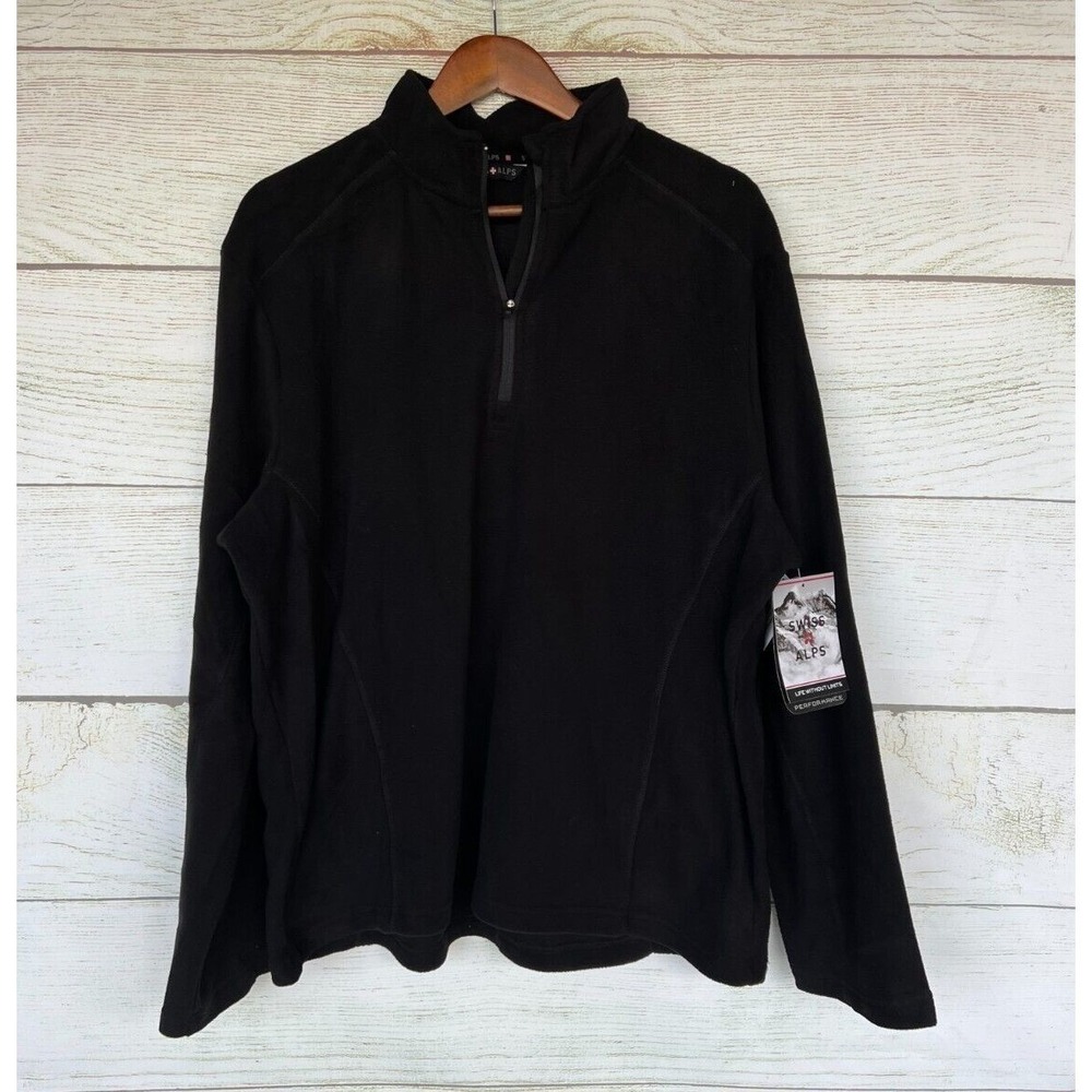 Swiss Alps Fleece Shirt Mens Size 2XL Black Fleece Zip Neck Jacket Shirt New